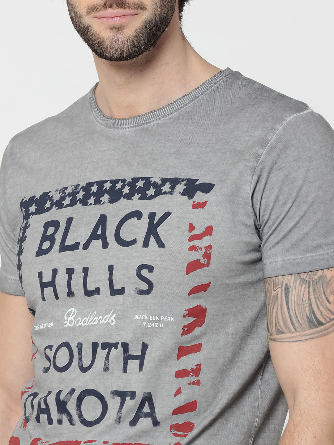 Grey Graphic Print Crew Neck T-Shirt