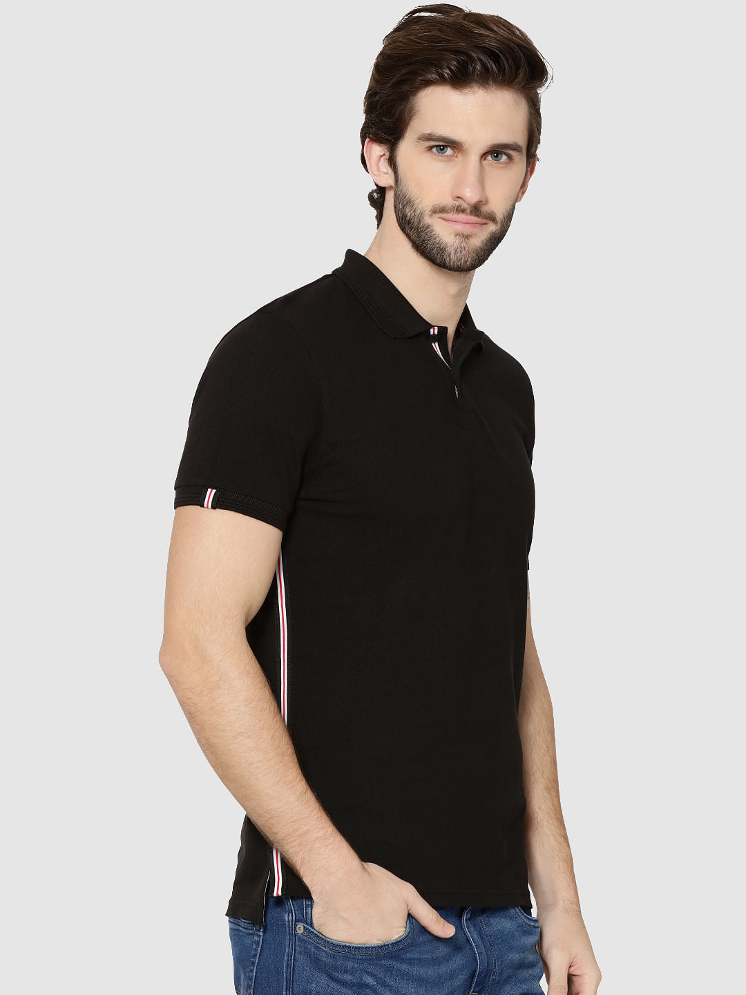 Black Tape Detail Polo T-Shirt