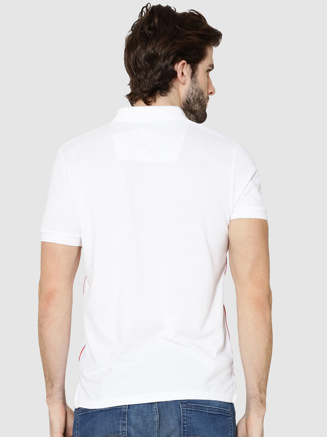 White Tape Detail Polo T-Shirt