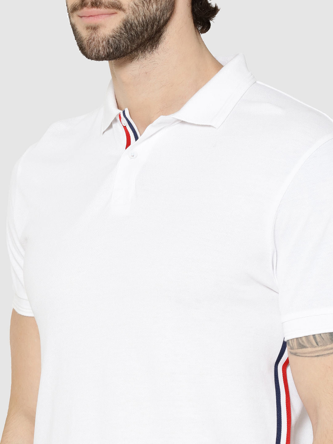 White Tape Detail Polo T-Shirt
