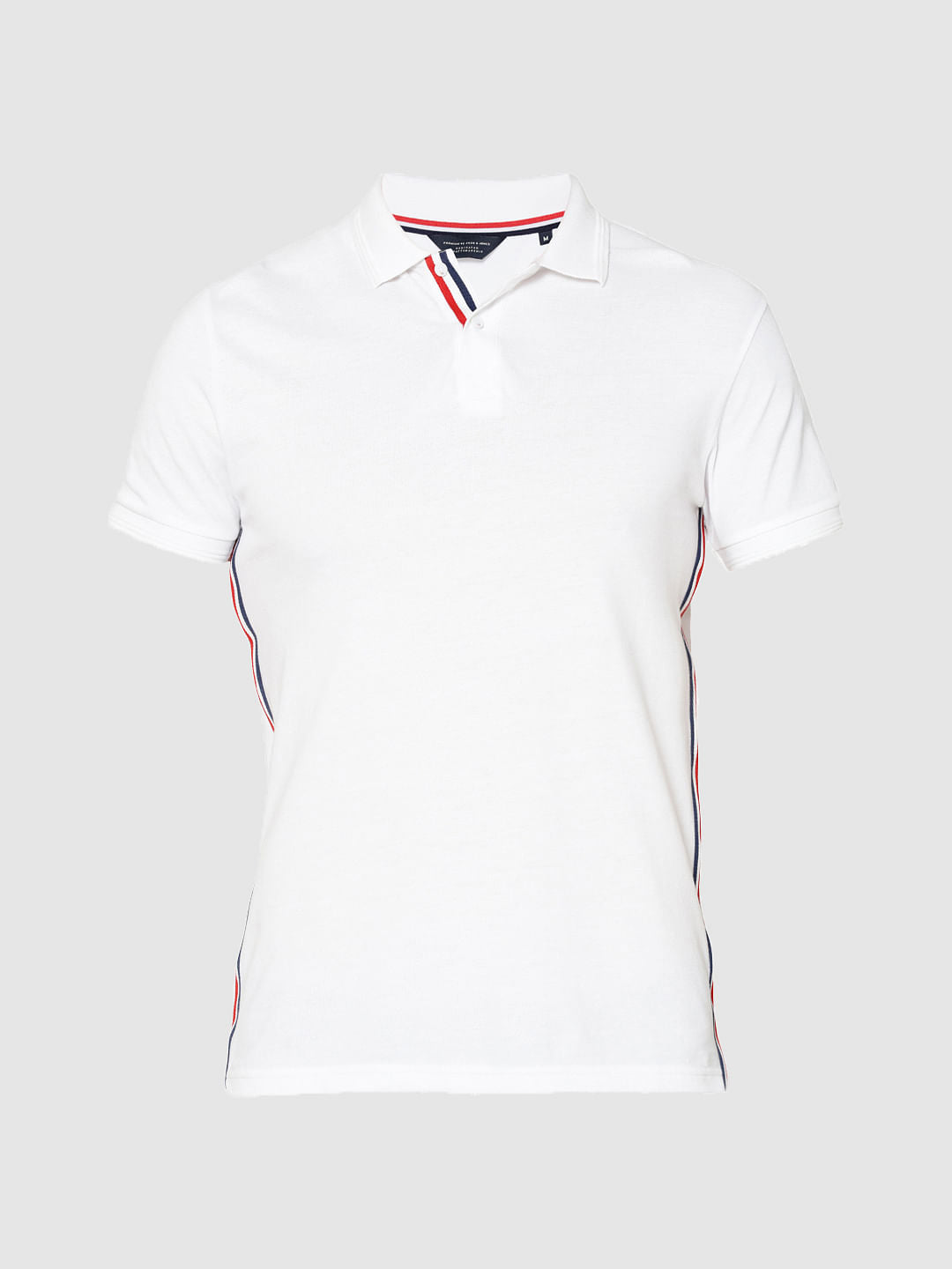 White Tape Detail Polo T-Shirt