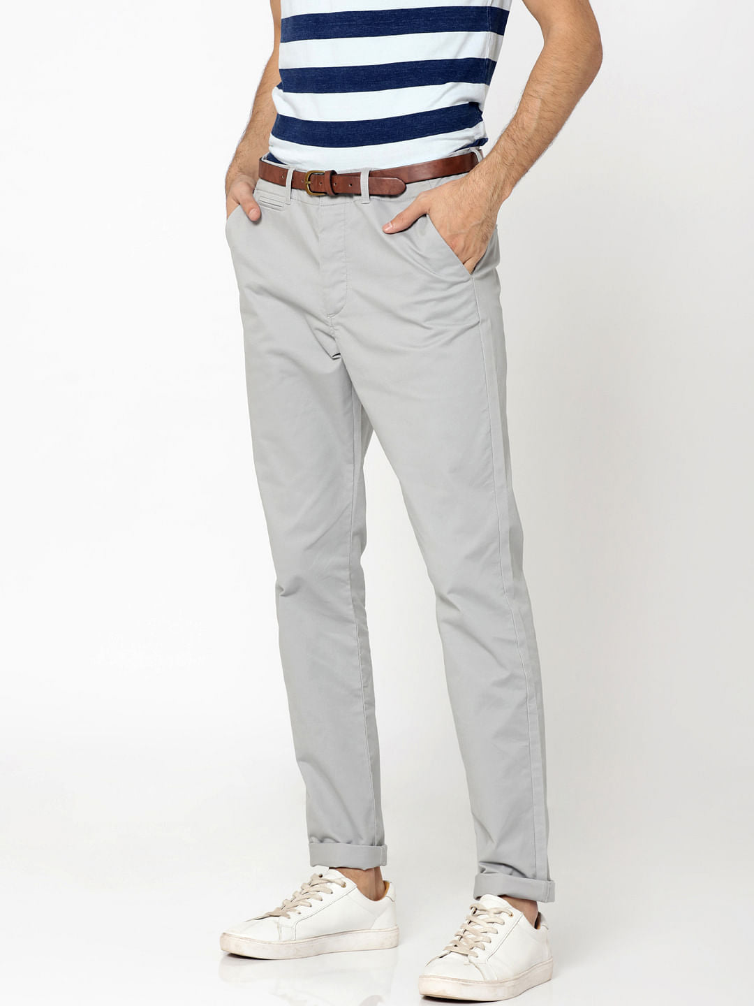 Grey Mid Rise Slim Fit Chinos