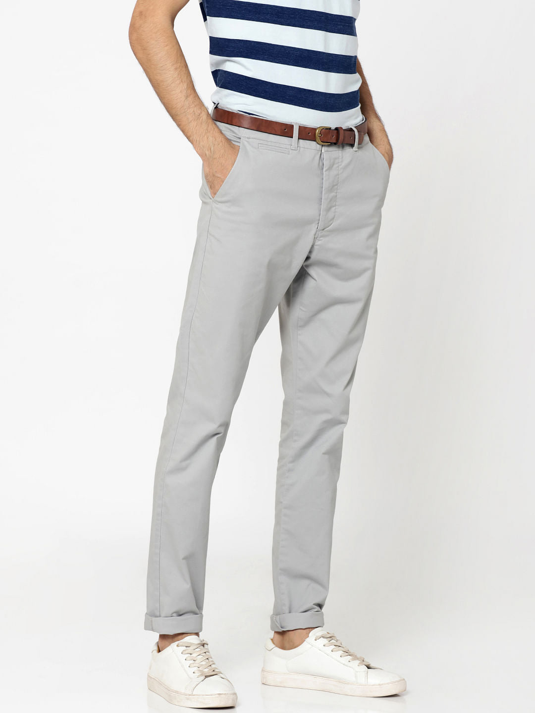 Grey Mid Rise Slim Fit Chinos