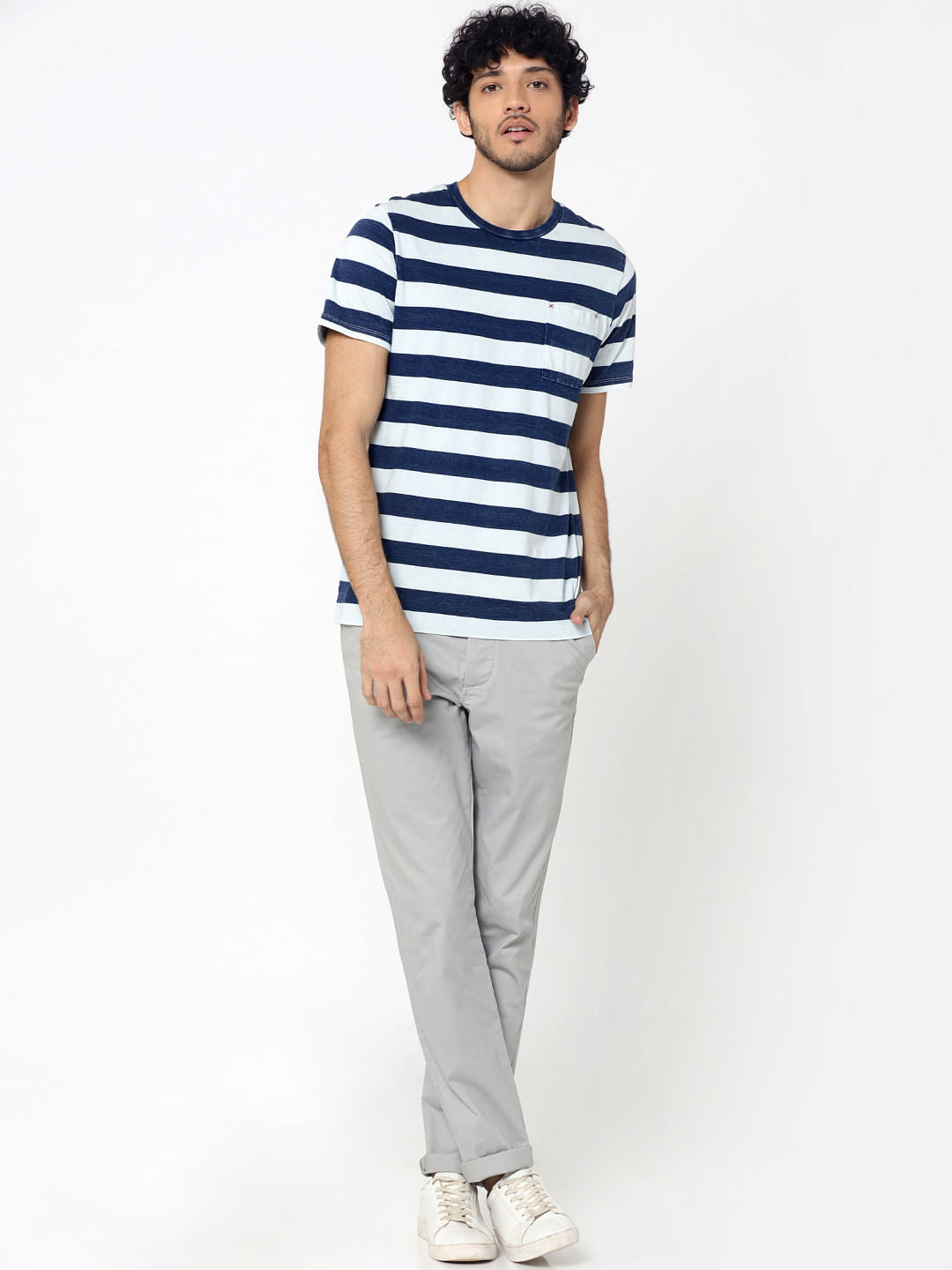 Grey Mid Rise Slim Fit Chinos