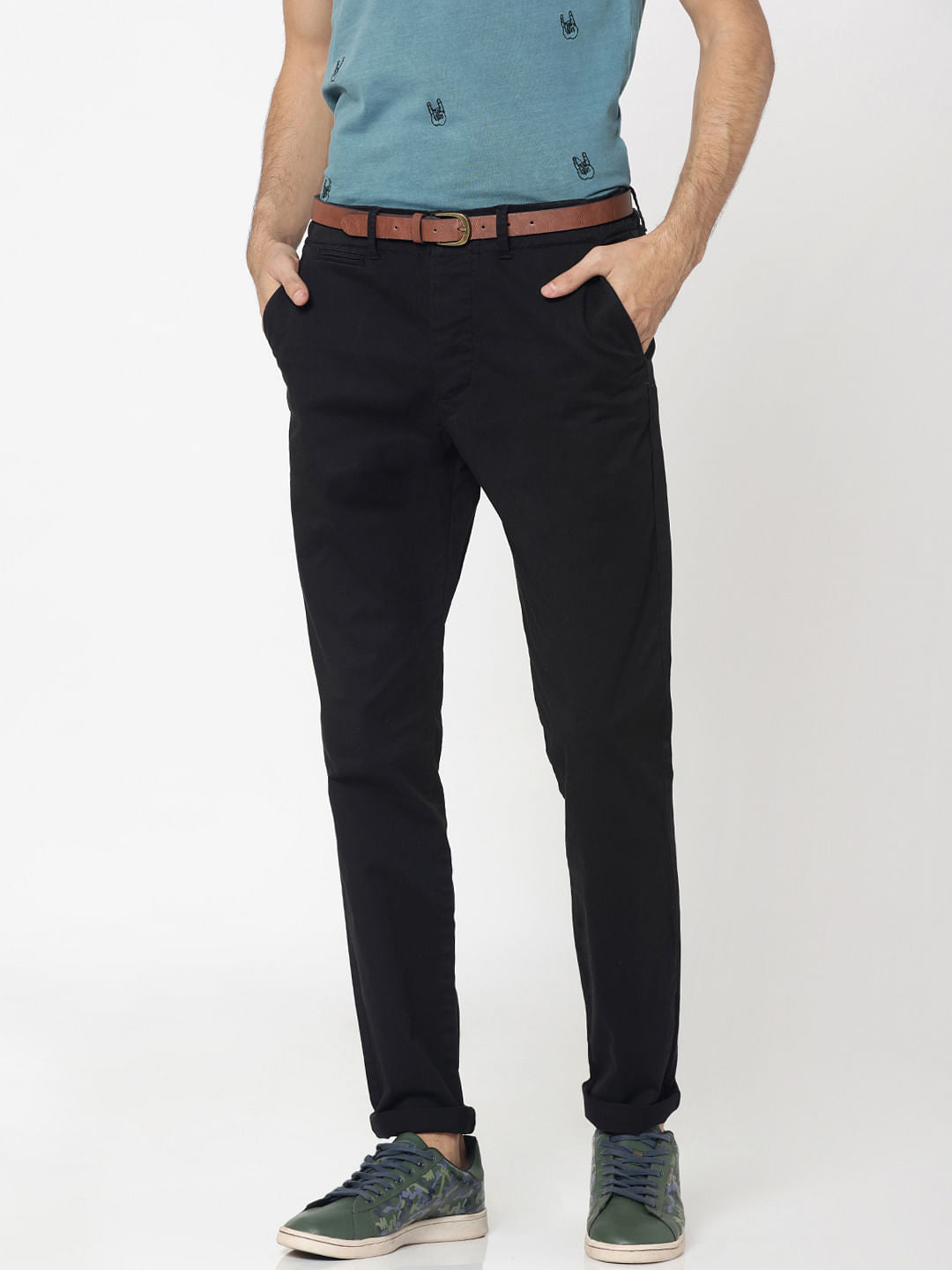 Black Mid Rise Slim Fit Chinos - 28/32