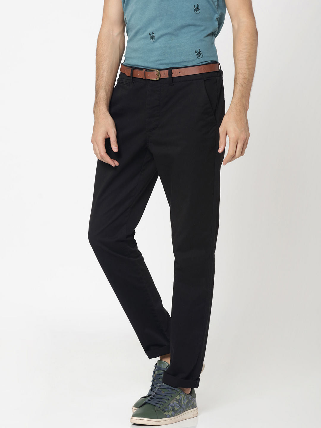 Black Mid Rise Slim Fit Chinos