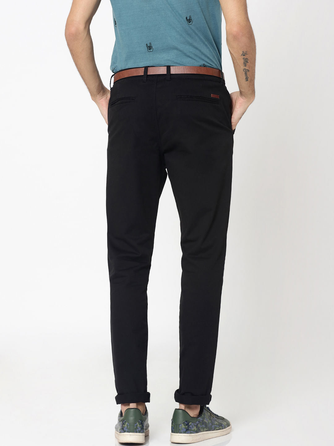 Black Mid Rise Slim Fit Chinos
