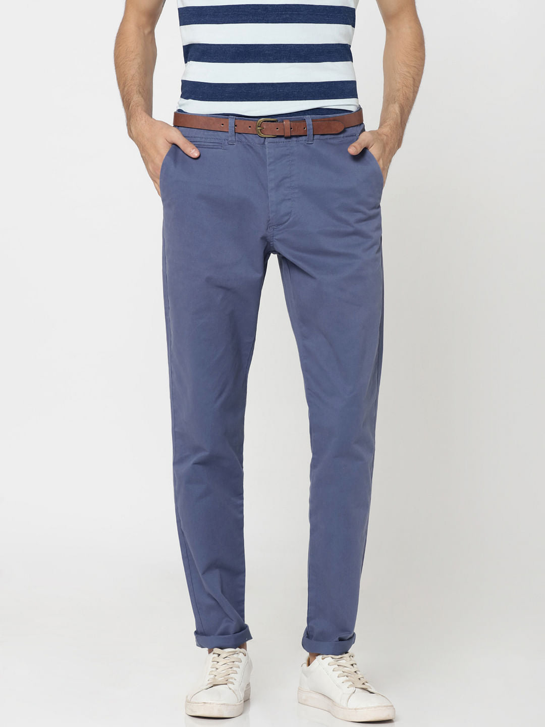 Blue Mid Rise Slim Fit Chinos