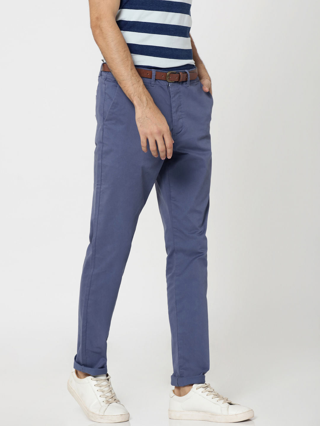 Blue Mid Rise Slim Fit Chinos