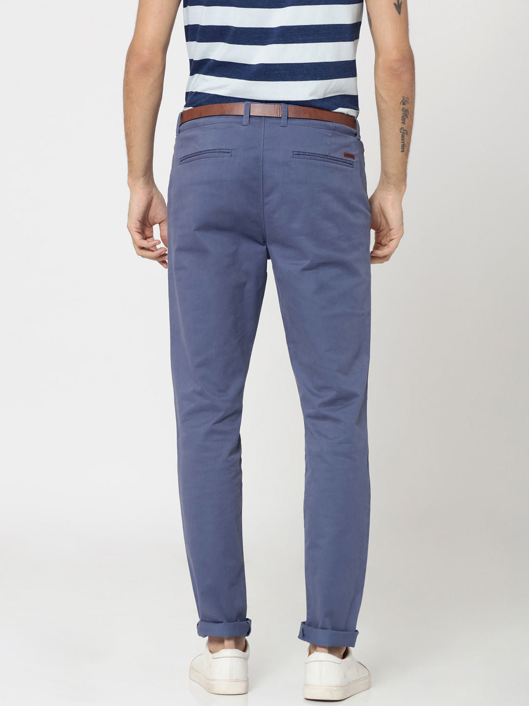 Blue Mid Rise Slim Fit Chinos