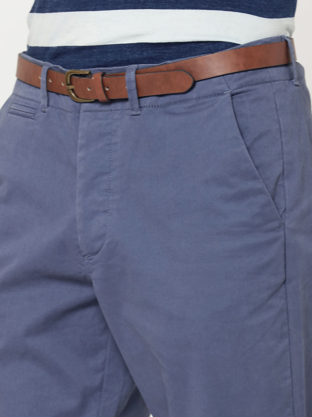 Blue Mid Rise Slim Fit Chinos