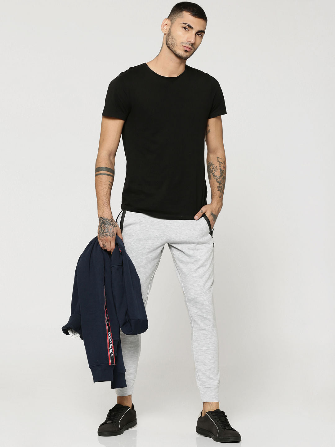 Grey Contrast Pocket Lining Sweatpants