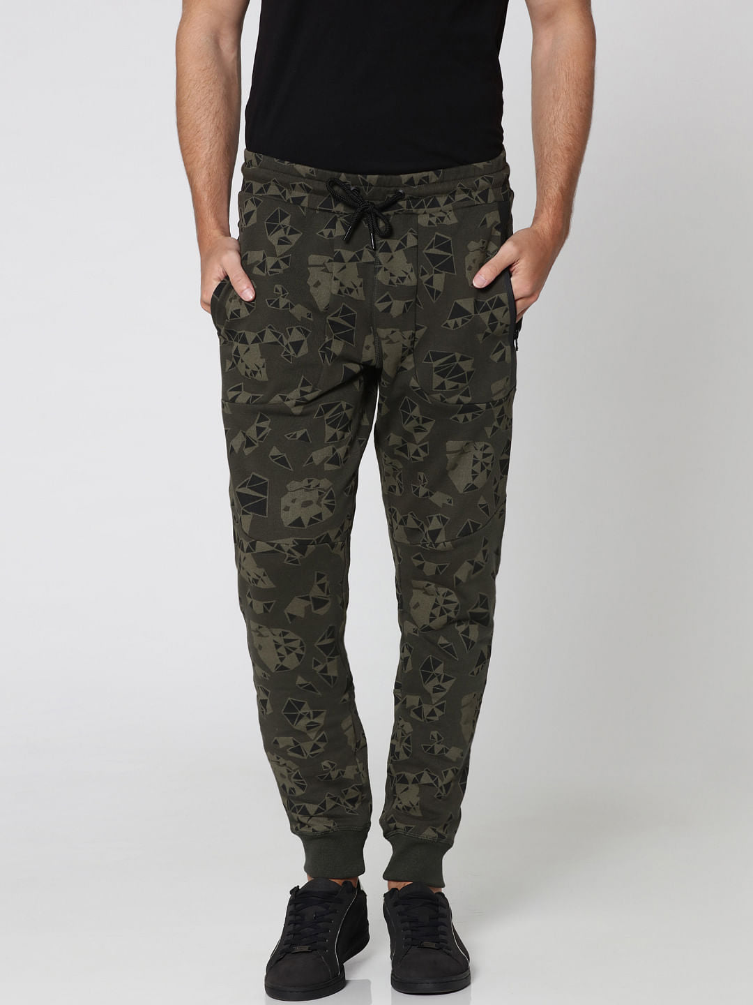 Olive Green Camo Print Sweatpants - S