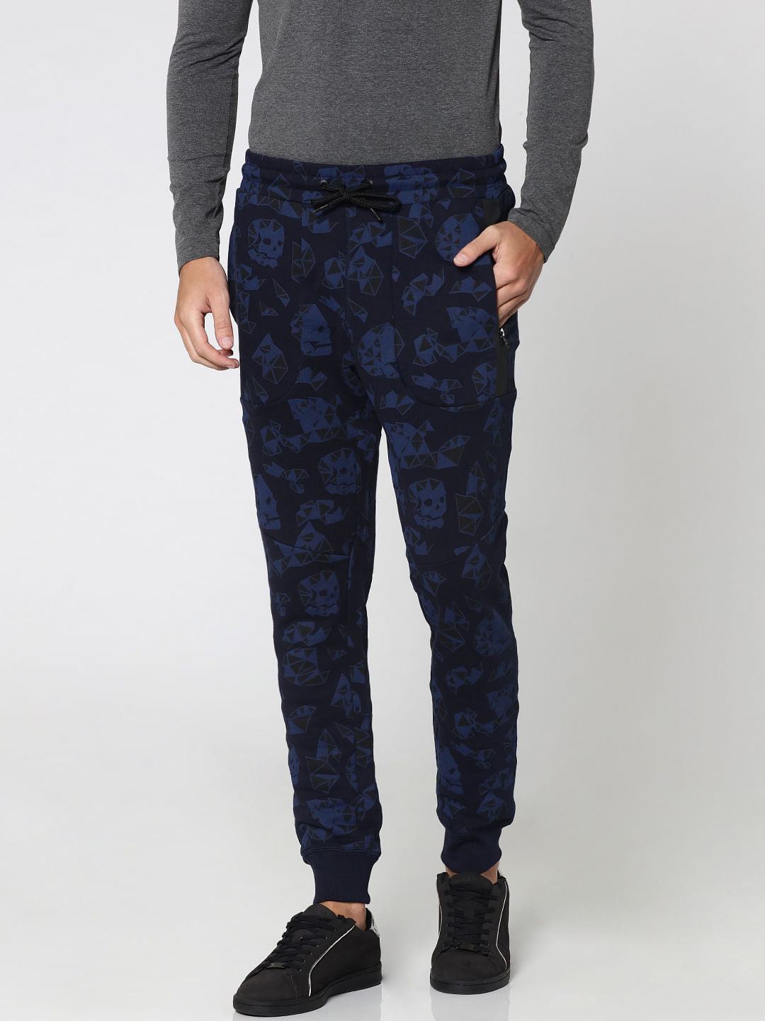 Dark Blue Skull Print Sweatpants - S