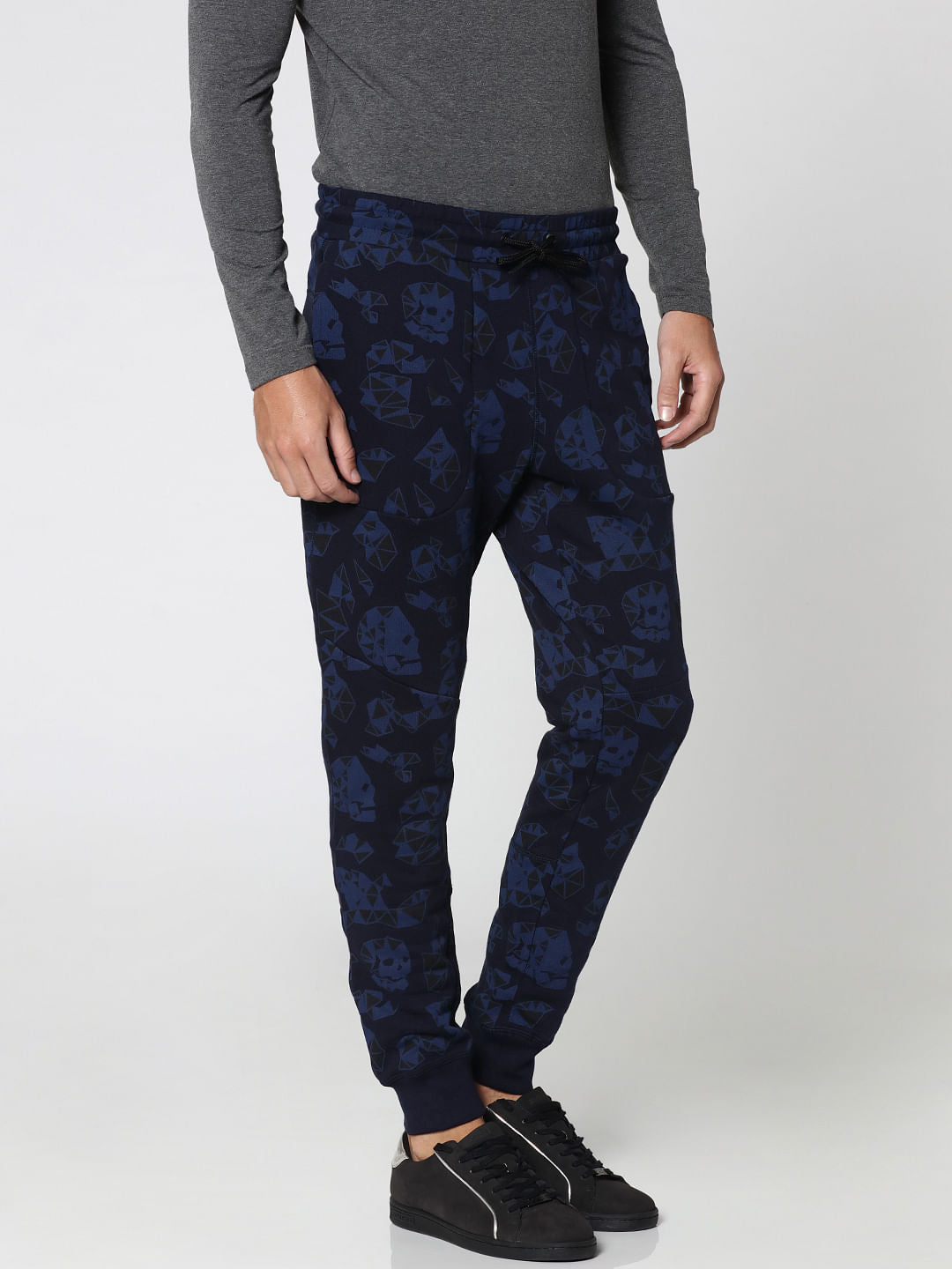 Dark Blue Skull Print Sweatpants