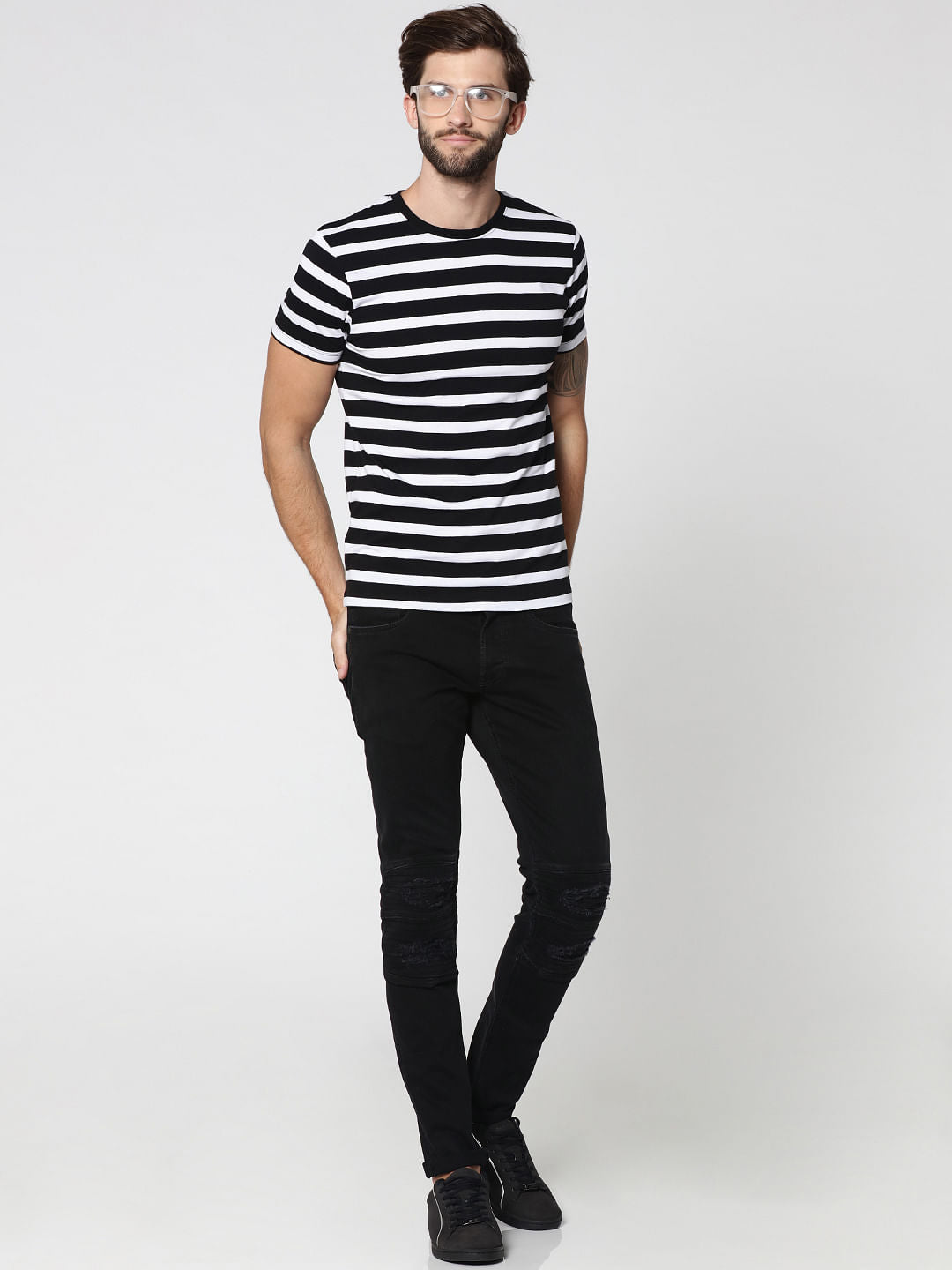 Black Striped Crew Neck T-Shirt