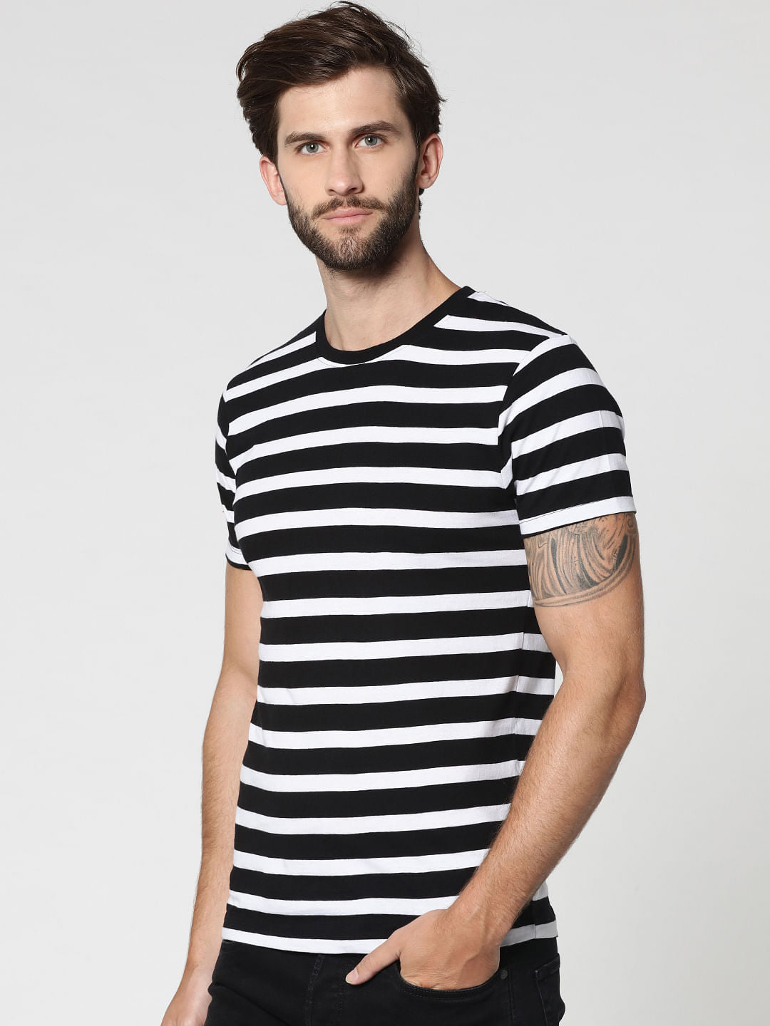 Black Striped Crew Neck T-Shirt