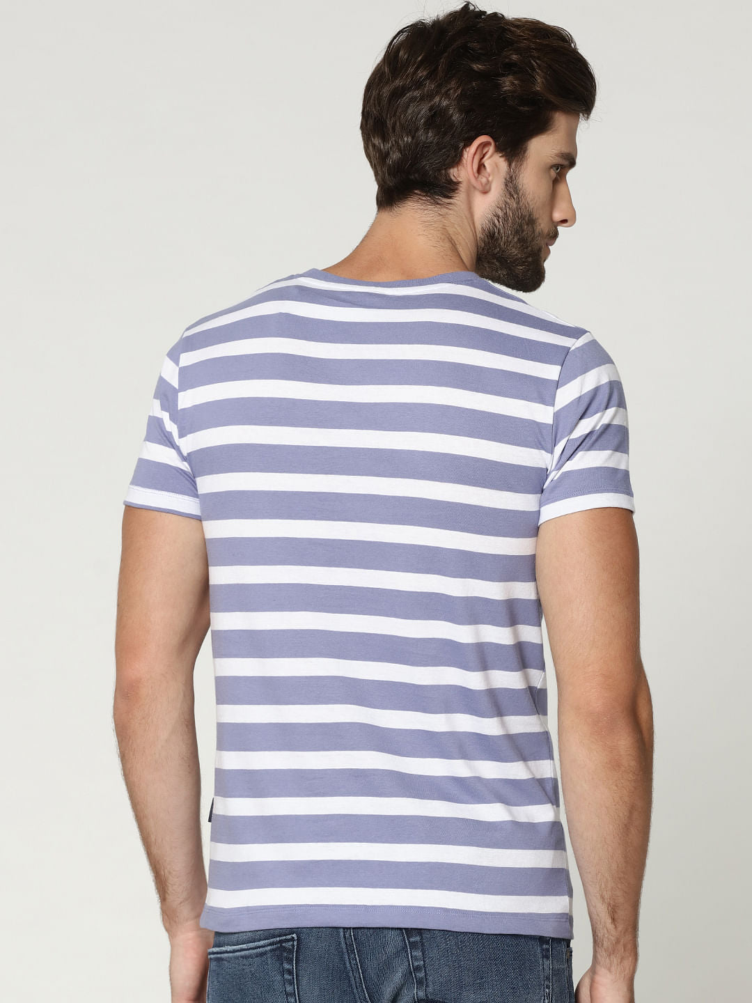 Blue Striped Crew Neck T-Shirt