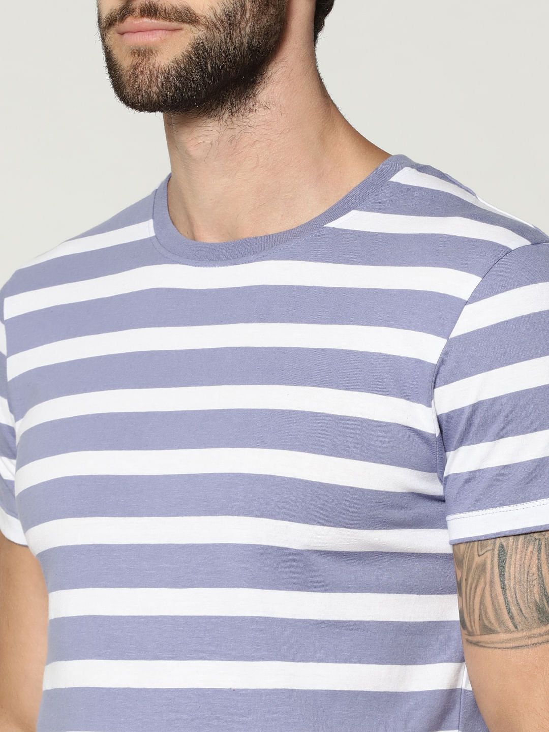 Blue Striped Crew Neck T-Shirt