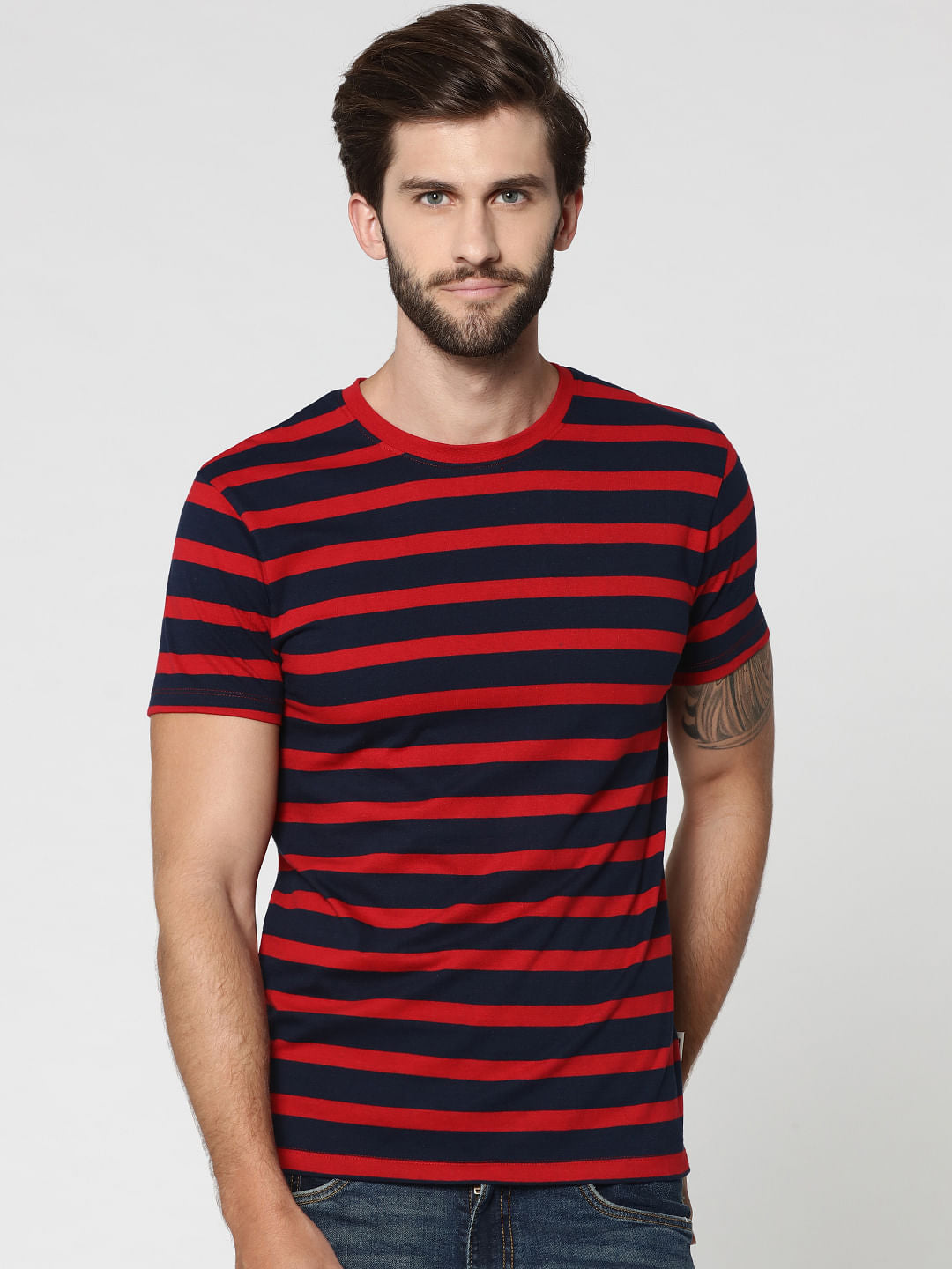 Red Striped Crew Neck T-Shirt - S