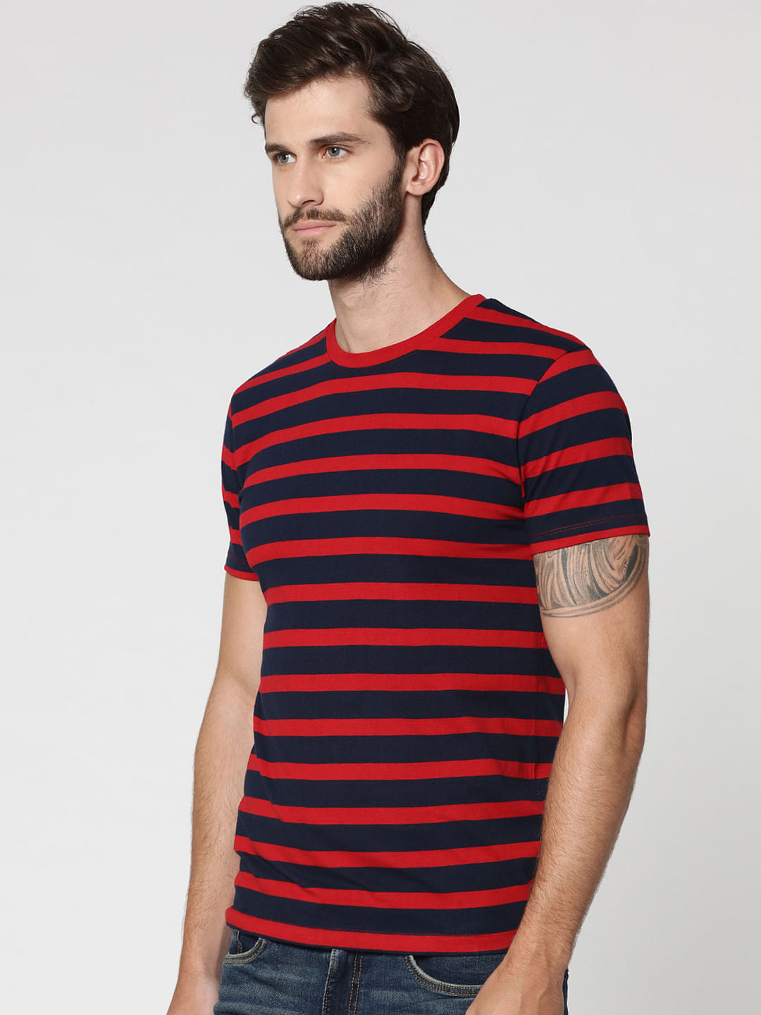 Red Striped Crew Neck T-Shirt