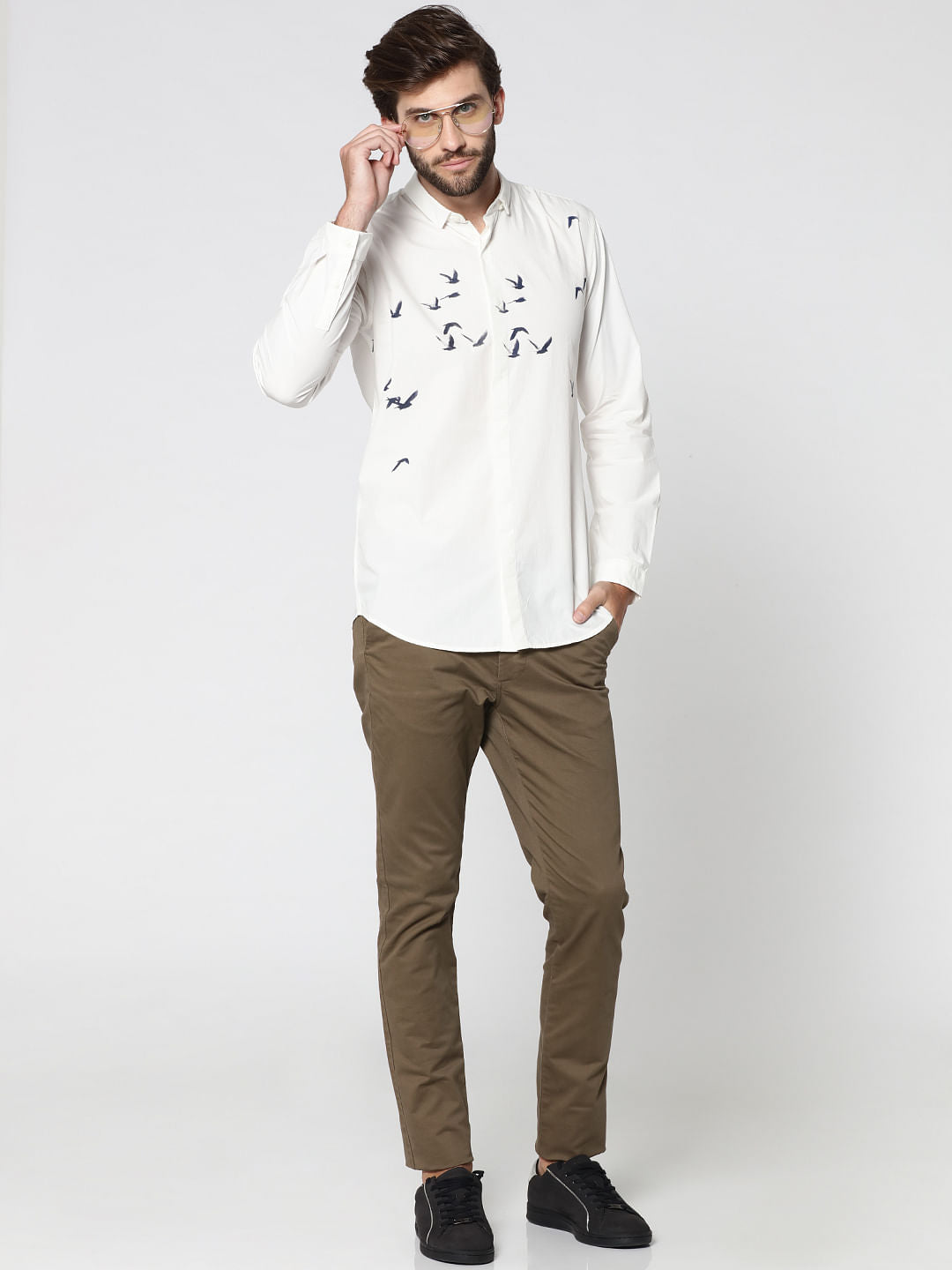 White Bird Print Full Sleeves Shirt