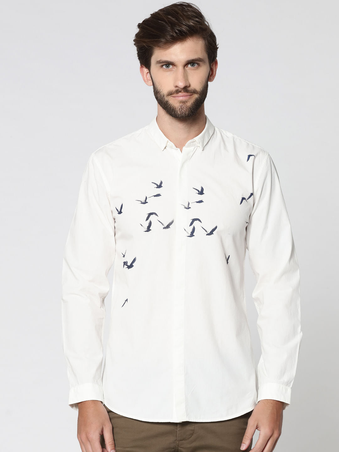 White Bird Print Full Sleeves Shirt - S