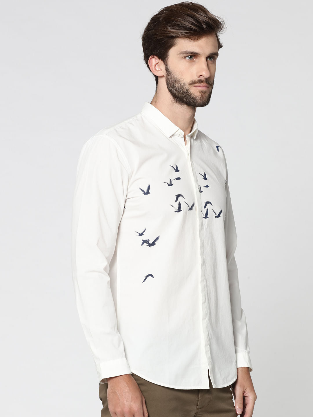White Bird Print Full Sleeves Shirt