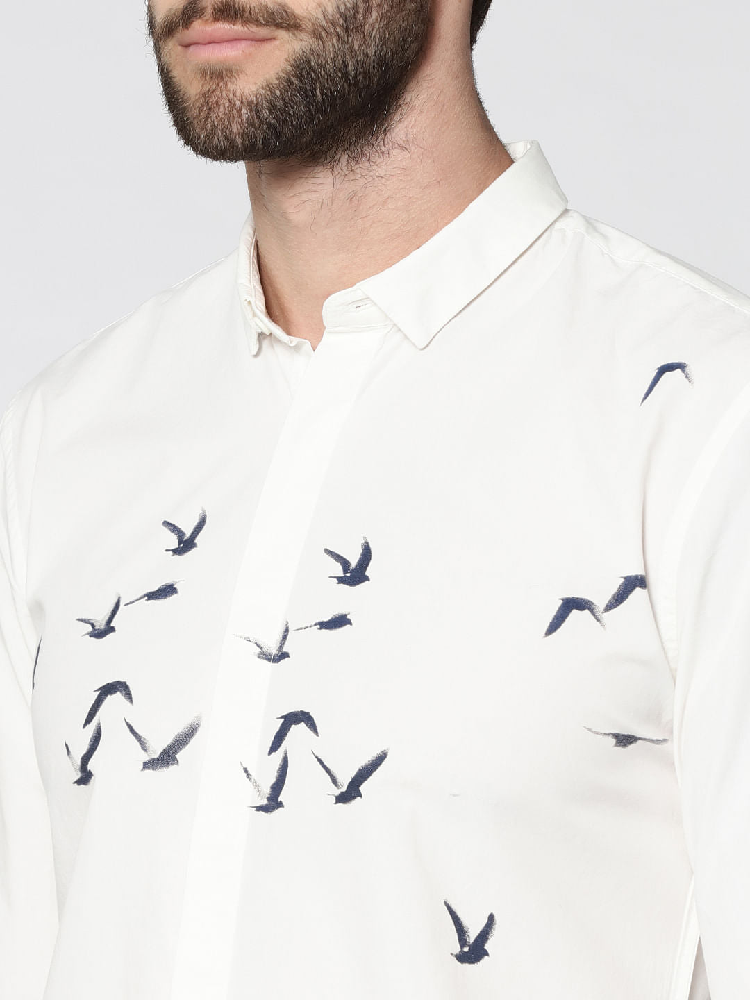 White Bird Print Full Sleeves Shirt
