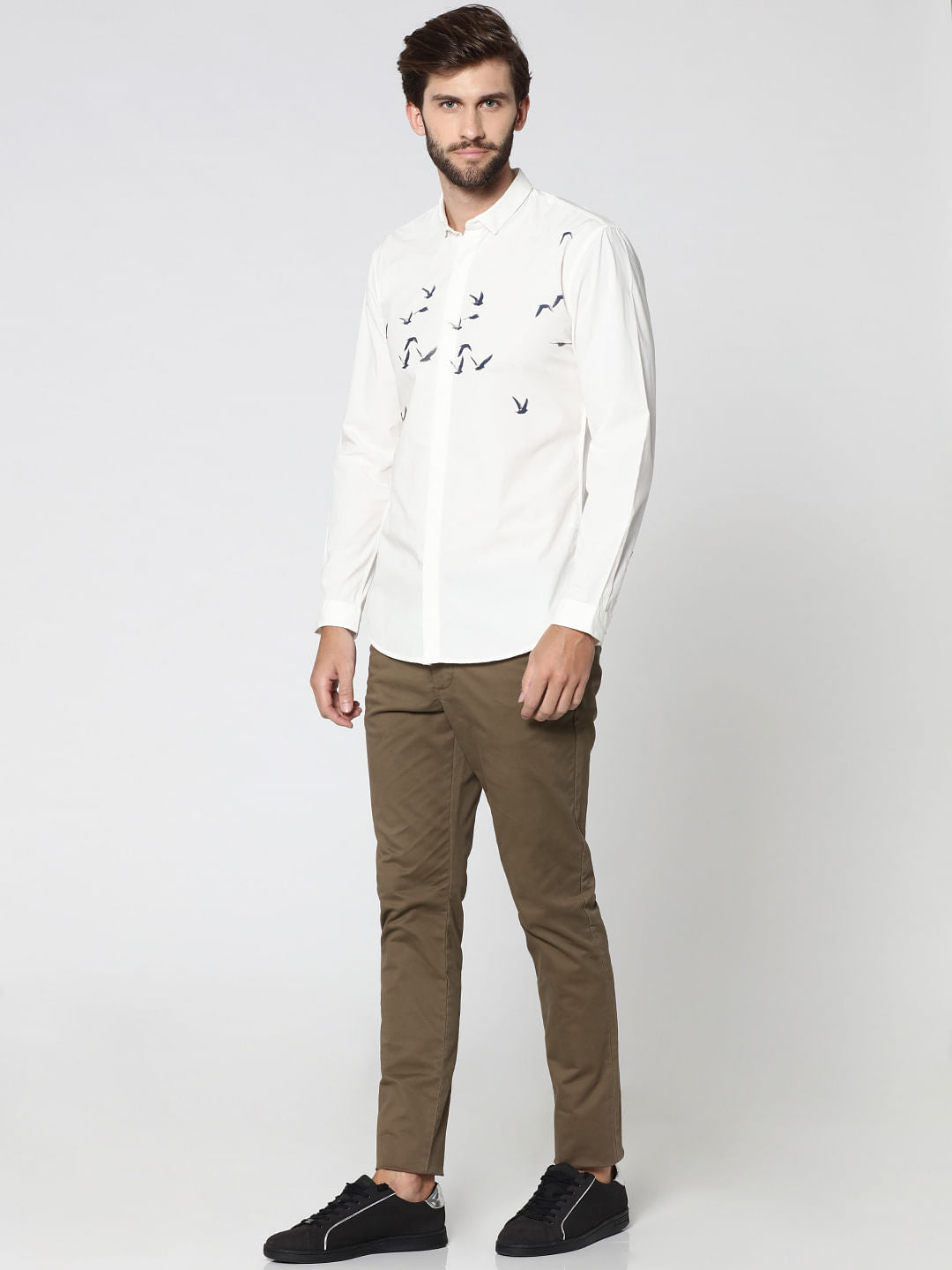 White Bird Print Full Sleeves Shirt