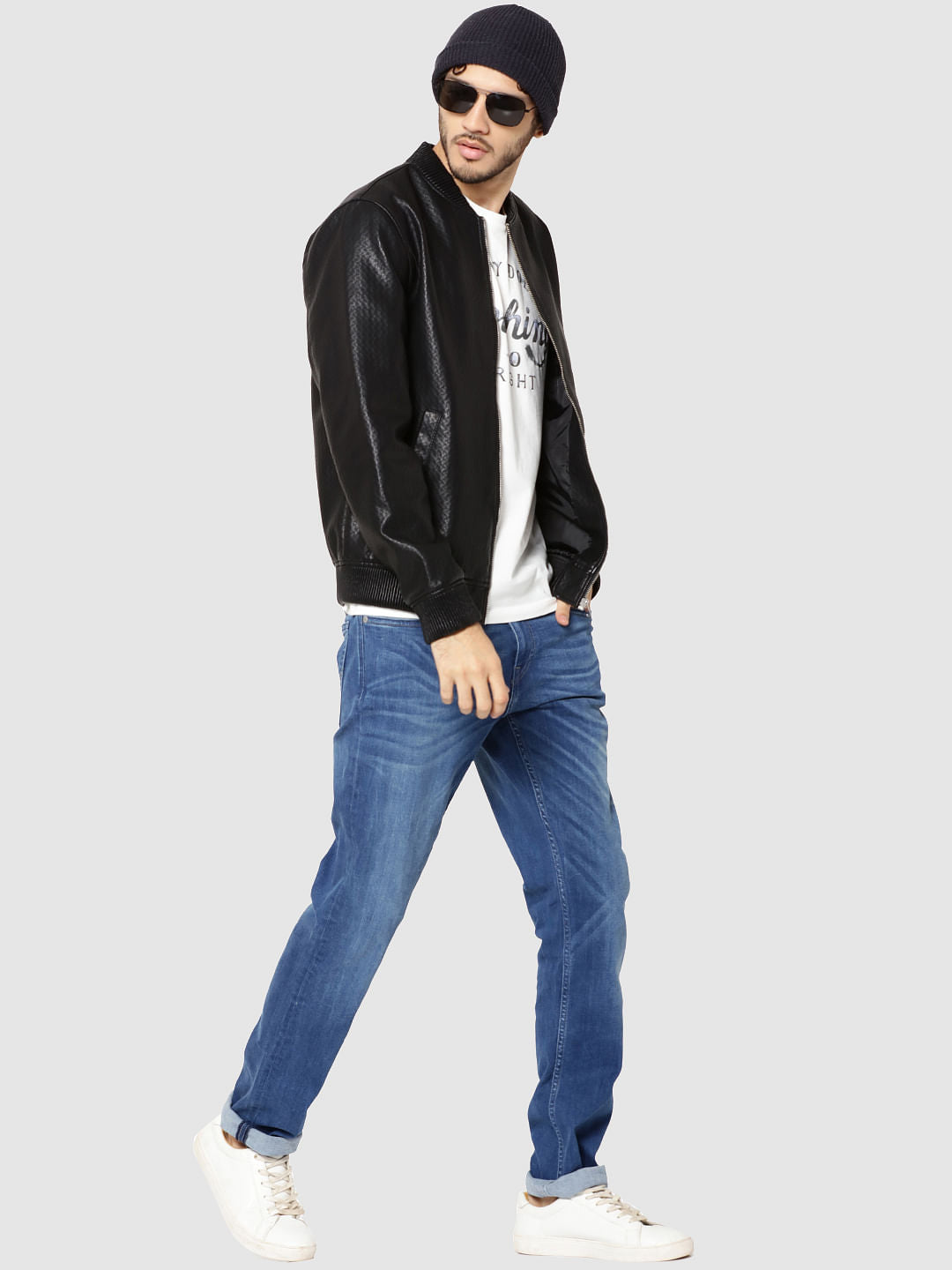 Black Textured Pu Biker Jacket