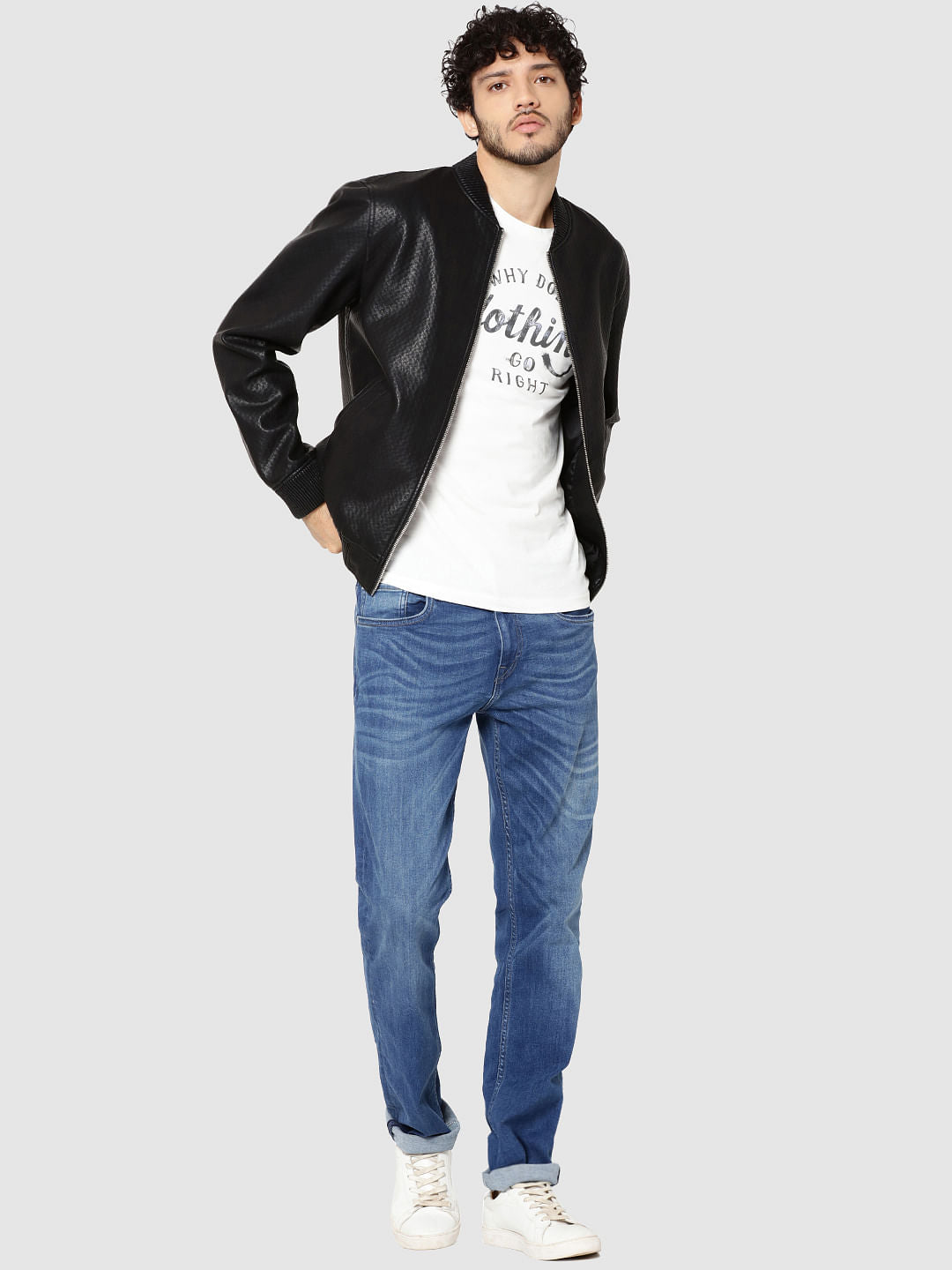Black Textured Pu Biker Jacket