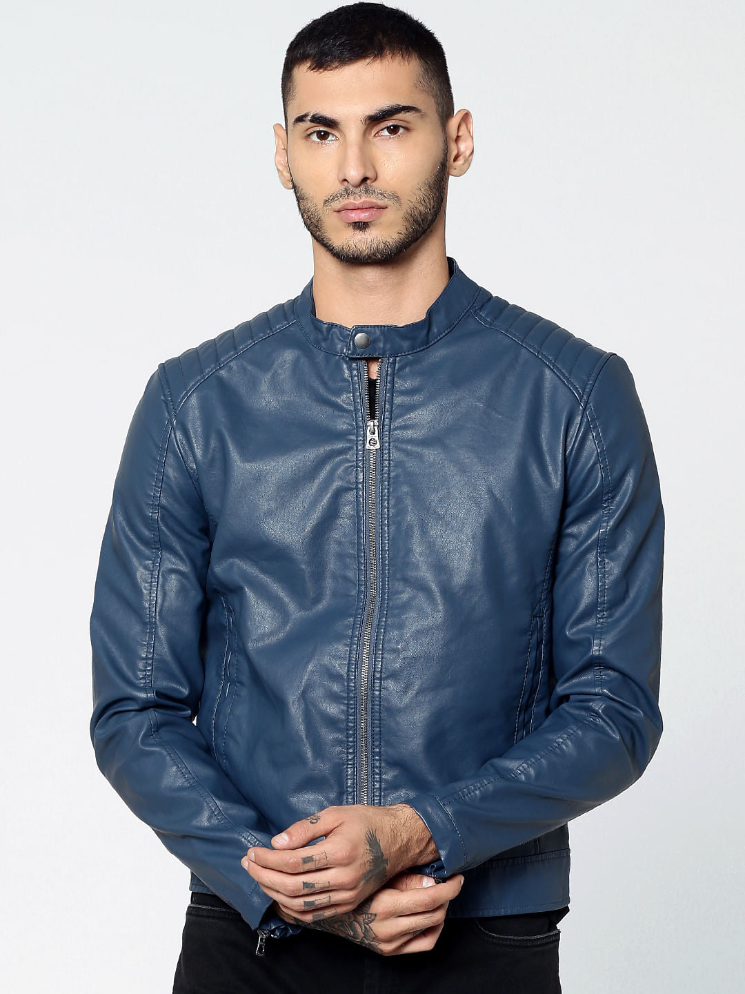 Blue Pu Biker Jacket - S