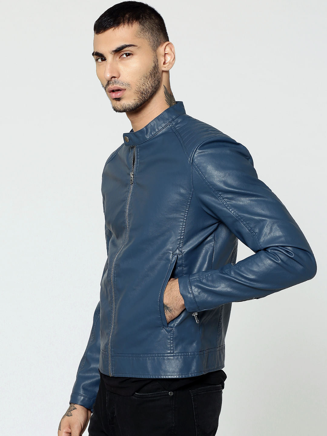Blue Pu Biker Jacket