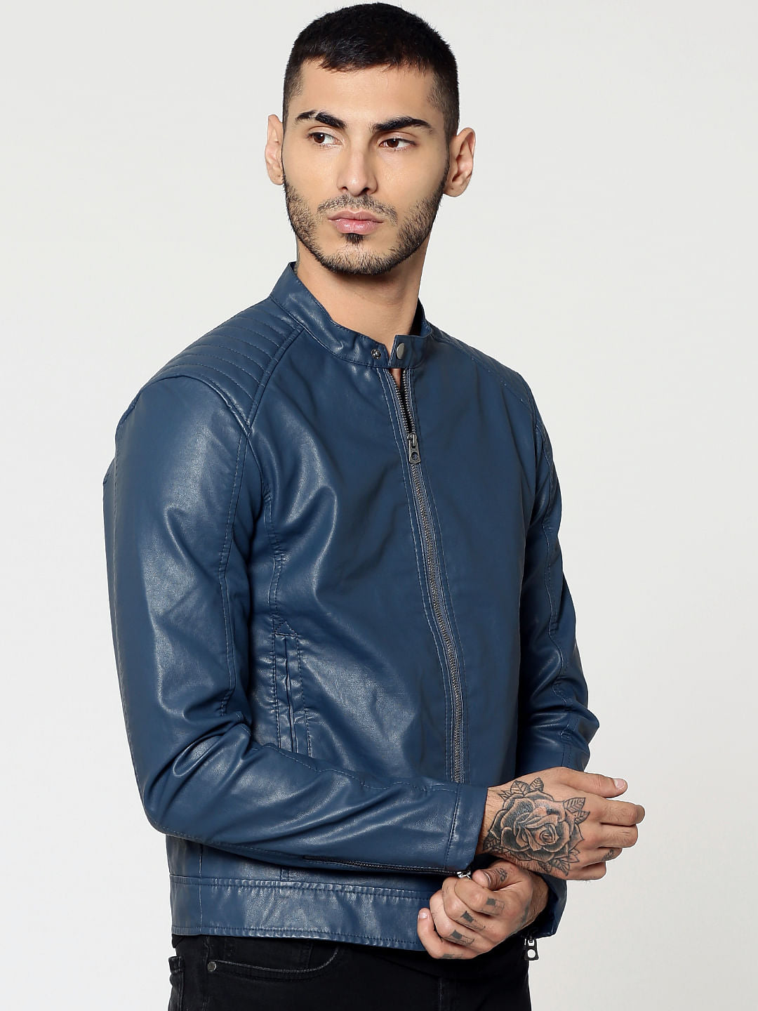 Blue Pu Biker Jacket