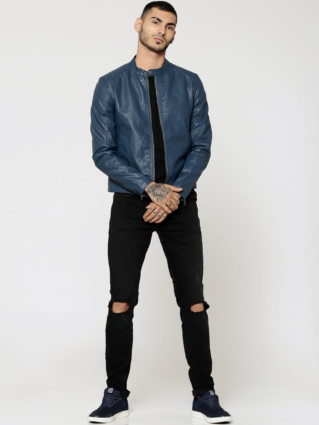 Blue Pu Biker Jacket
