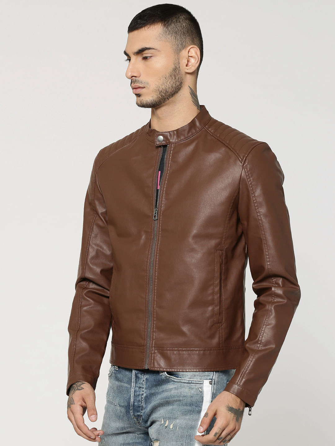 Chocolate Brown Pu Biker Jacket
