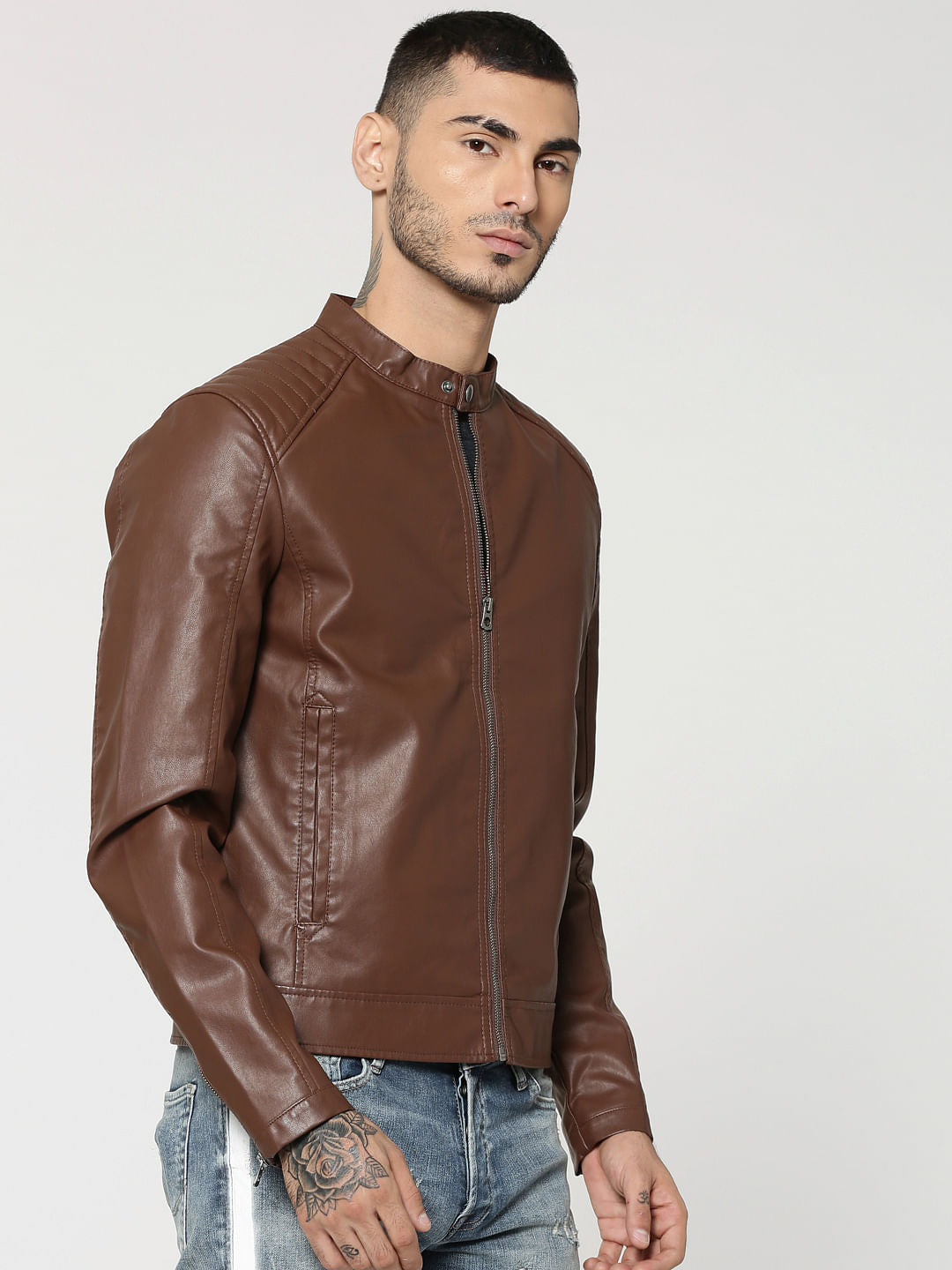 Chocolate Brown Pu Biker Jacket