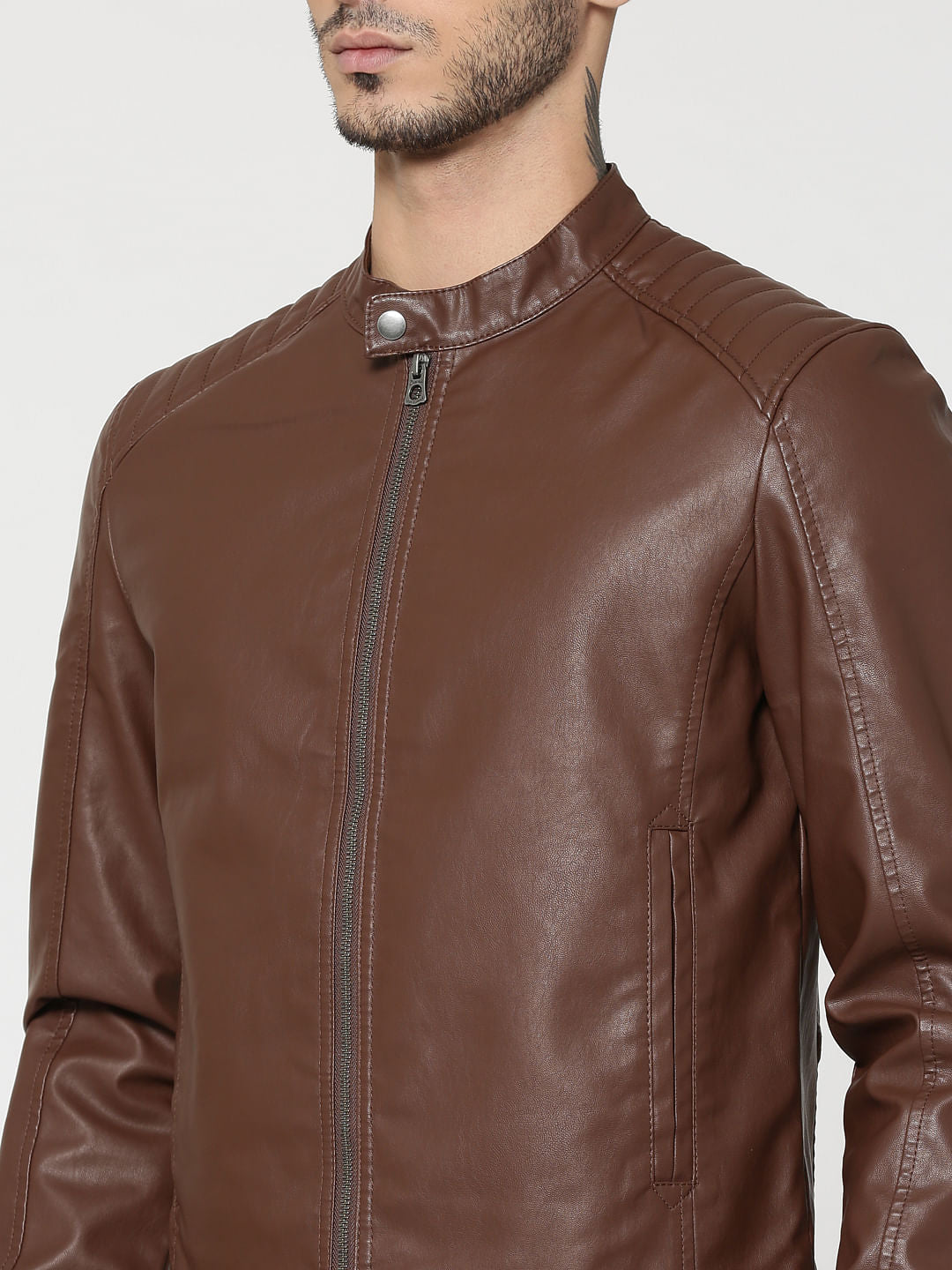 Chocolate Brown Pu Biker Jacket