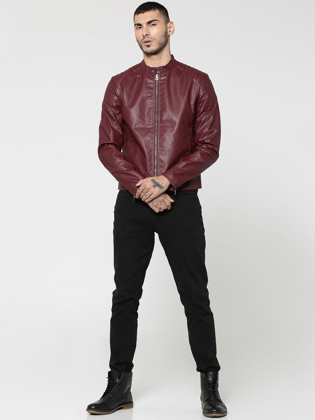 Burgundy Pu Biker Jacket