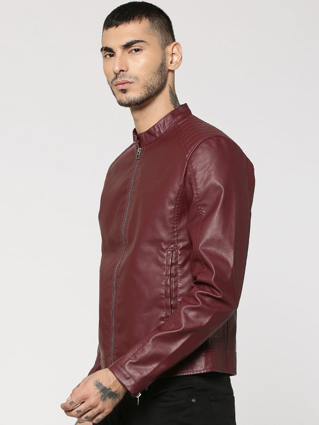 Burgundy Pu Biker Jacket