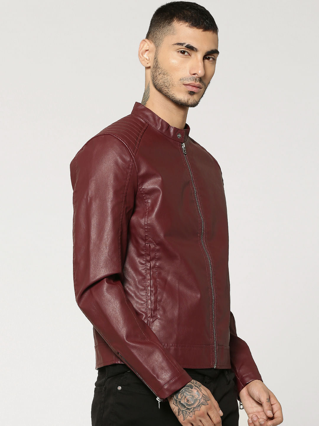 Burgundy Pu Biker Jacket