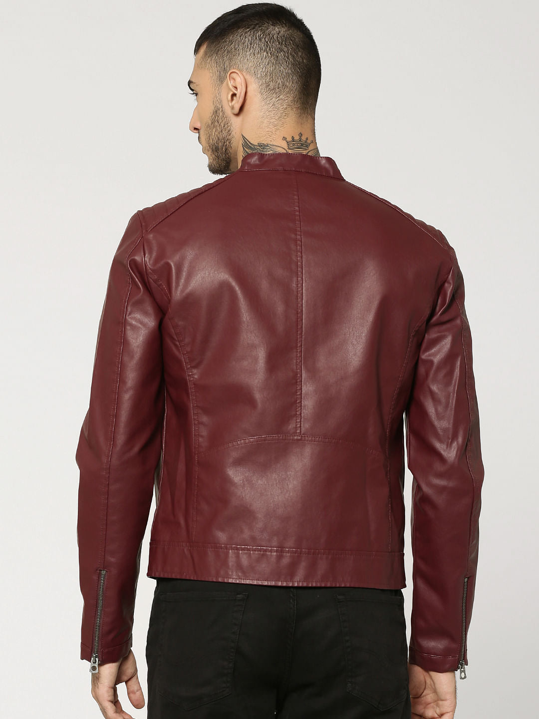 Burgundy Pu Biker Jacket