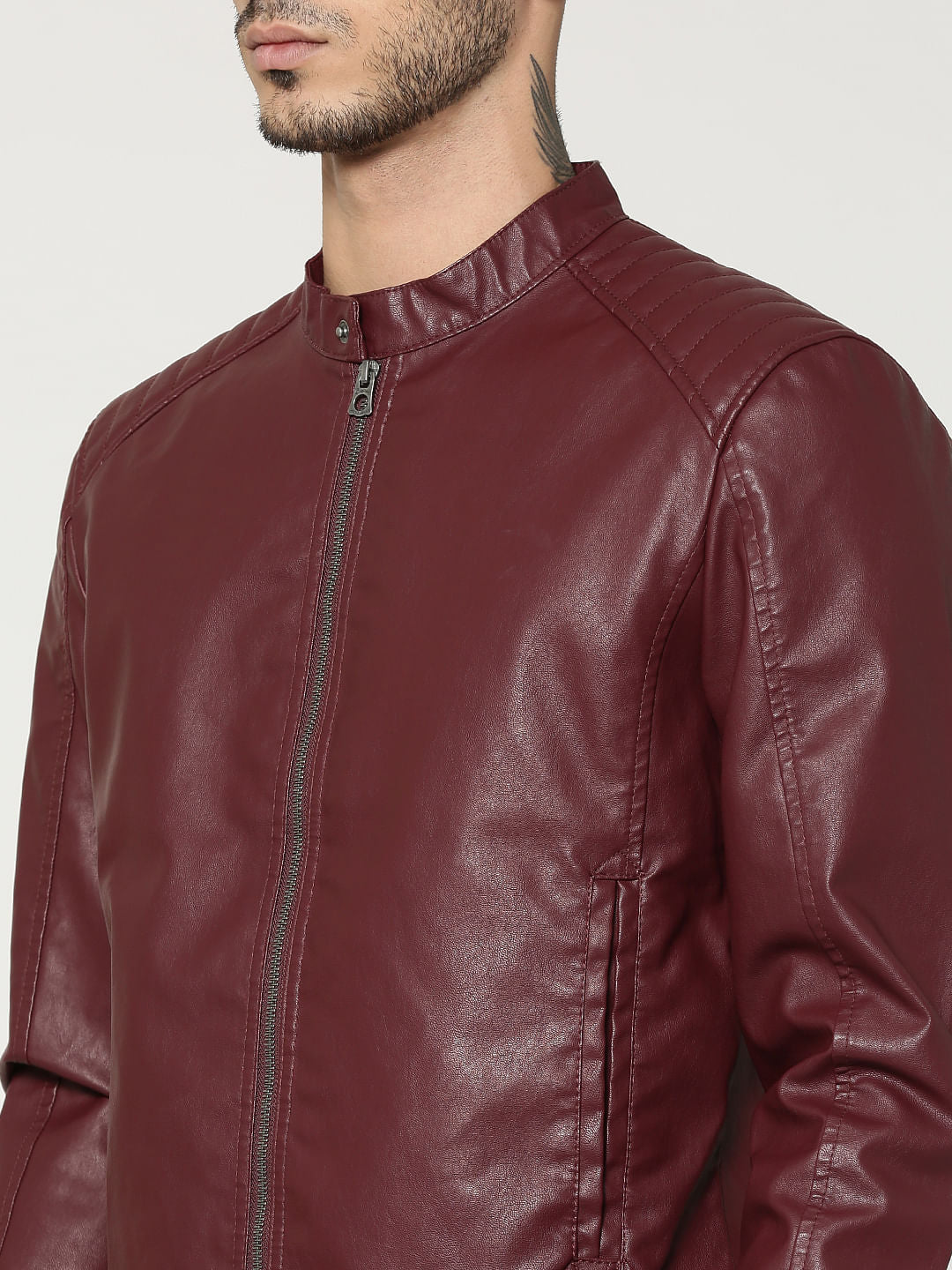 Burgundy Pu Biker Jacket