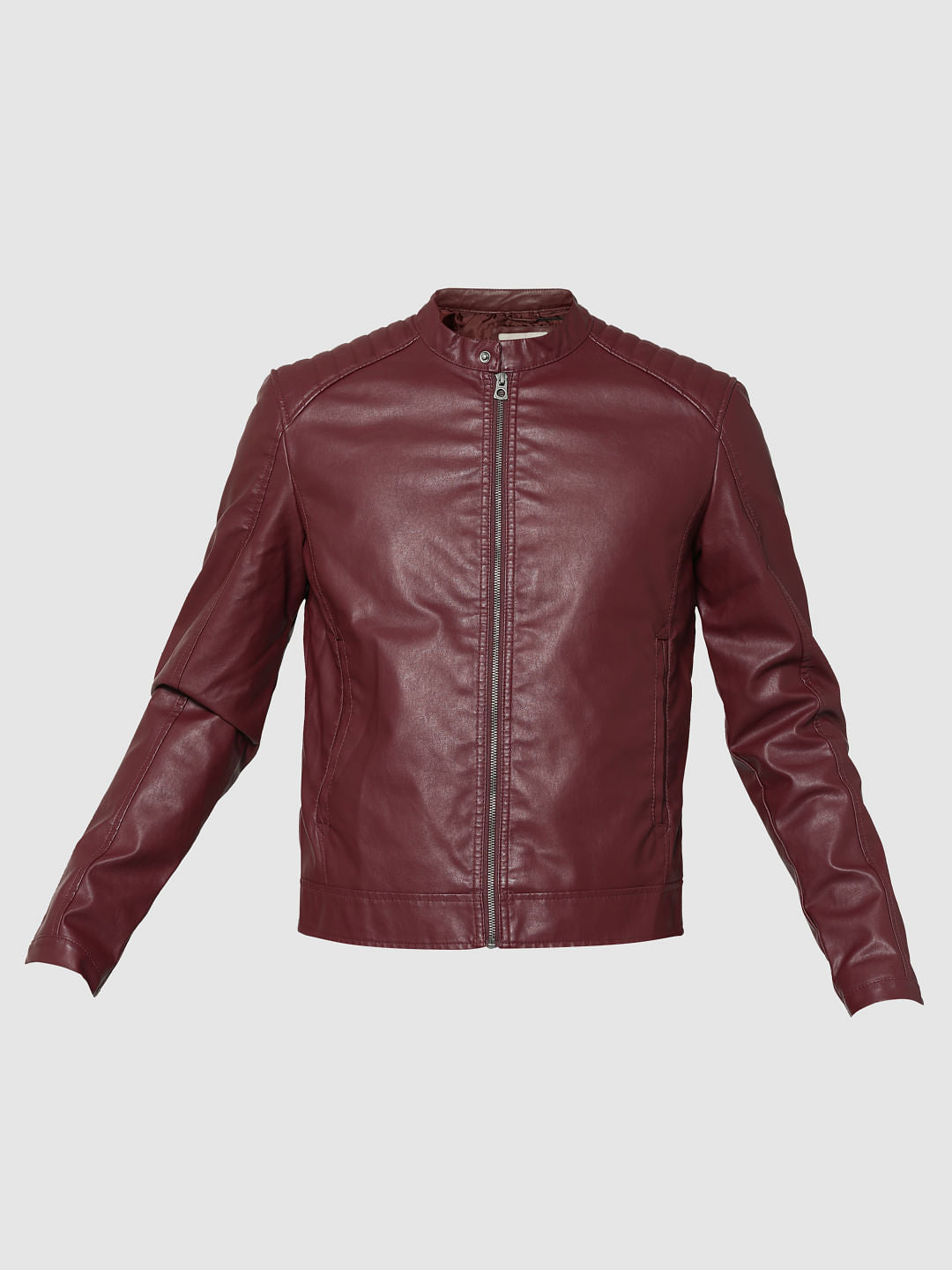 Burgundy Pu Biker Jacket