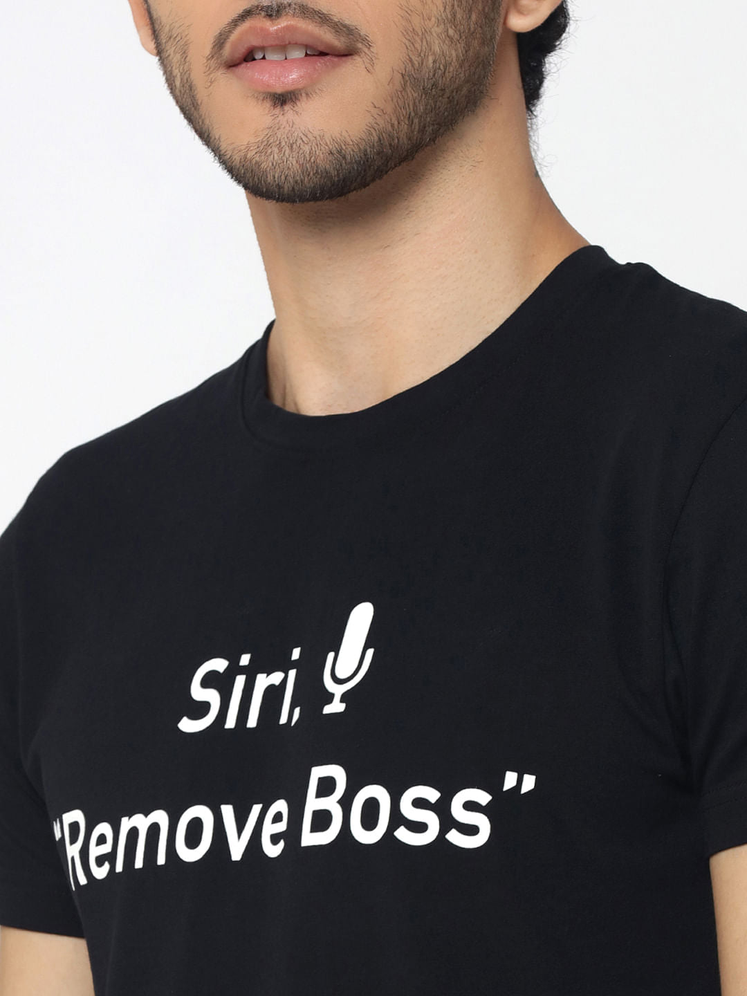 Black Text Print Crew Neck T-Shirt
