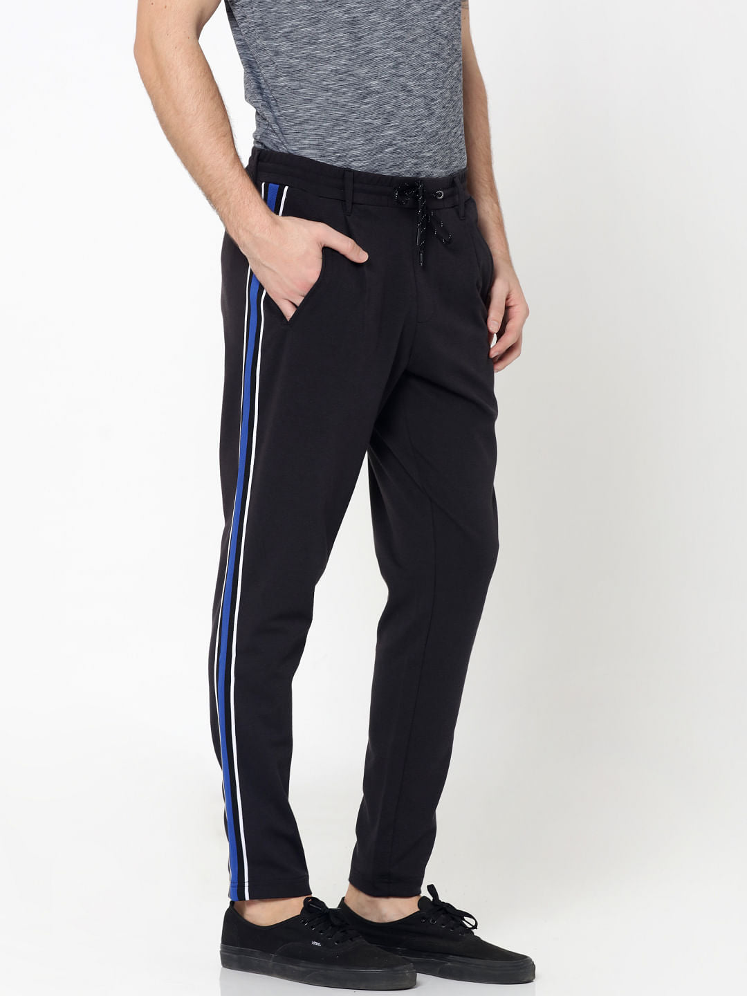 Dark Grey Tape Detail Drawstring Pants