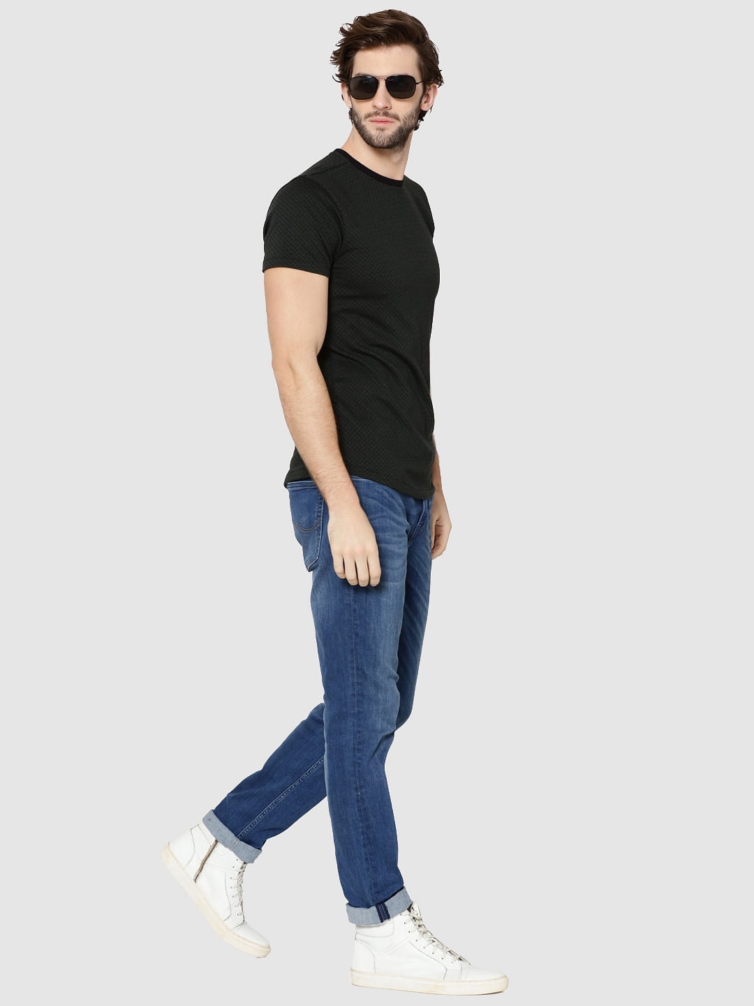 Green Jacquard Weave Crew Neck T-Shirt