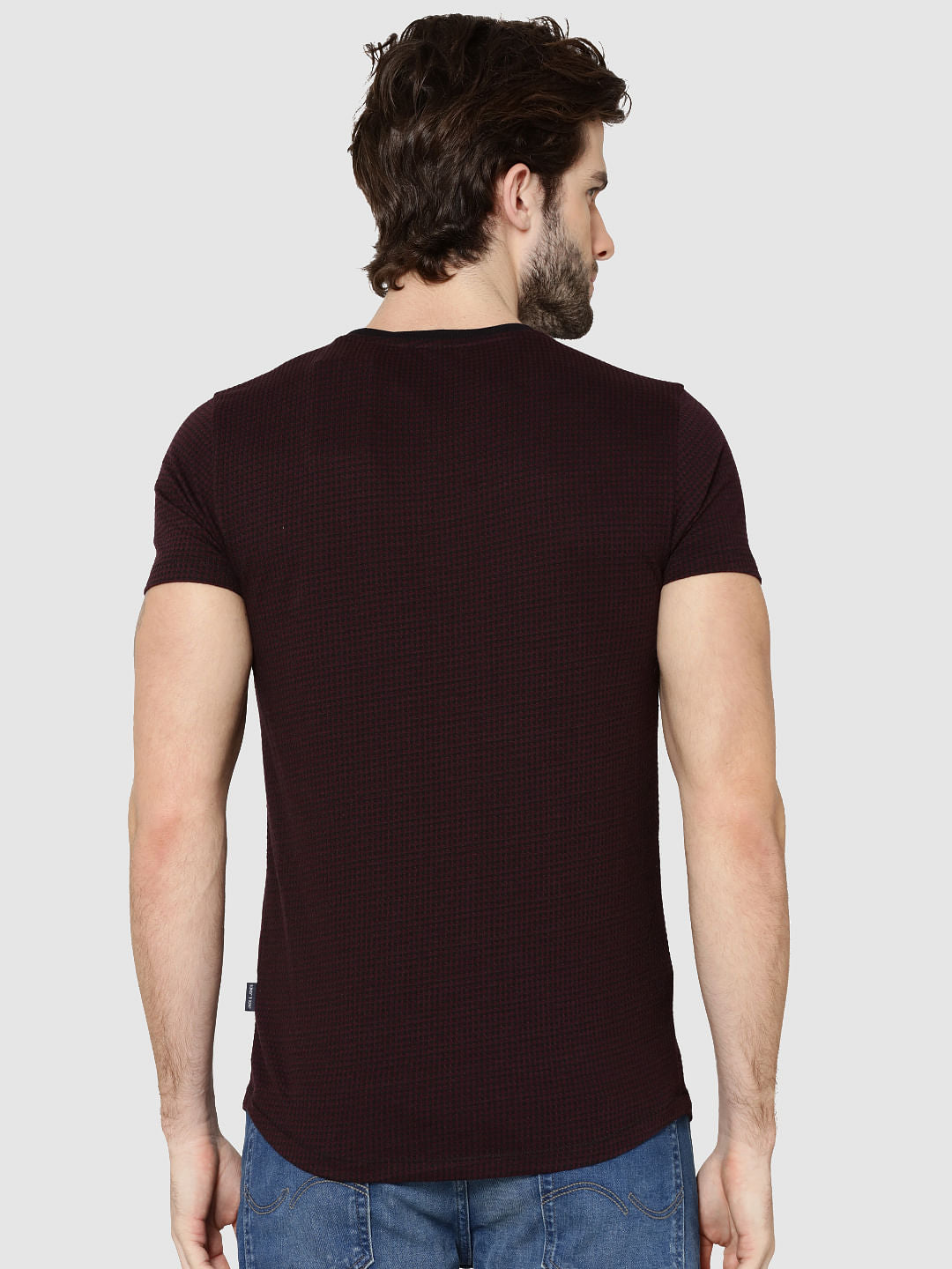Burgundy Jacquard Crew Neck T-Shirt