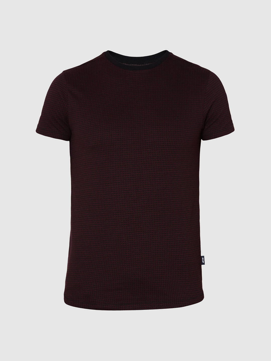 Burgundy Jacquard Crew Neck T-Shirt